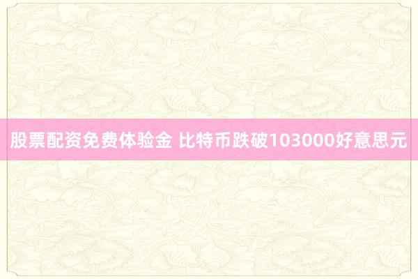 股票配资免费体验金 比特币跌破103000好意思元