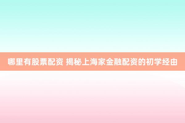 哪里有股票配资 揭秘上海家金融配资的初学经由